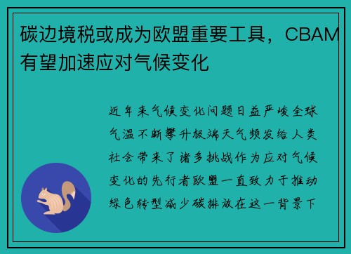 碳边境税或成为欧盟重要工具，CBAM有望加速应对气候变化